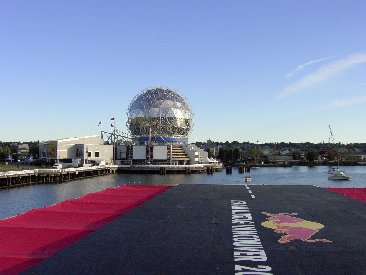 Empty Red Bull Flugtag flight deck facing Science World